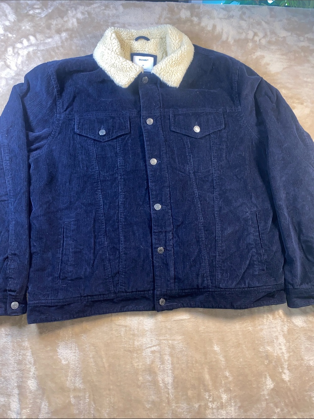 Old Navy Navy Corduroy Jacket with Cream Sherpa Collar